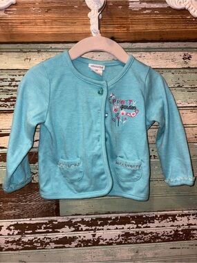 Absorba Aqua Baby Cardigan with Floral 'Pretty Garden' Embroidery